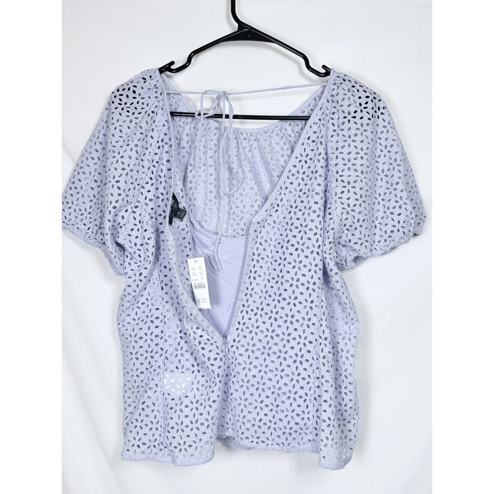 J.Crew NWT V-Back Puff Sleeve Eyelet Top Lavender Cottagecore Romantic Size 8 - Picture 6 of 13